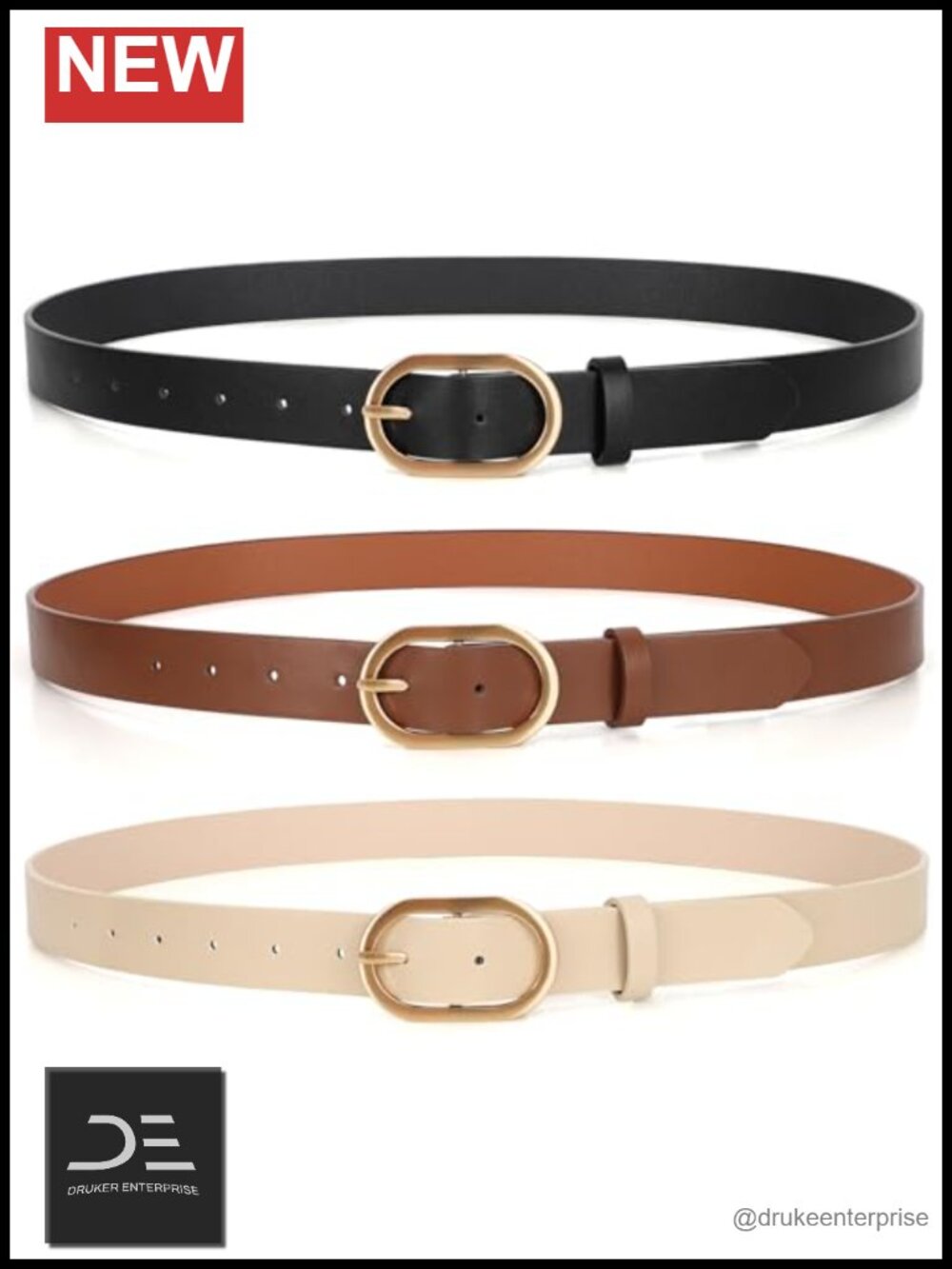 3 Pack PU Leather Belts for Women Gold Buckle Plus Size Faux Leather Waist Belt